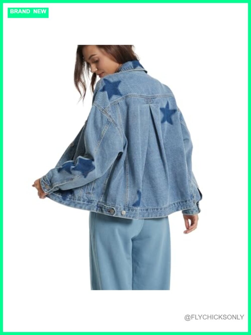 Oversized Denim Button Down Boyfriend Jean Jacket Cotton Blend Long Sleeve